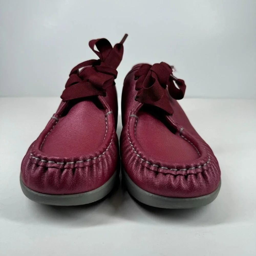 SAS Bounce Women's 11.5M Cranberry Burgundy Leather Lace-Up Wedge Moccasin Shoes